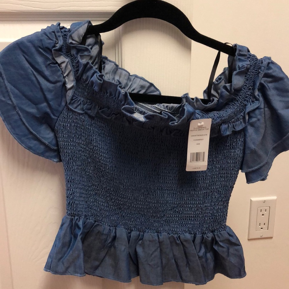 NWT- Bebe Tila Layered Ruffle Smock Top